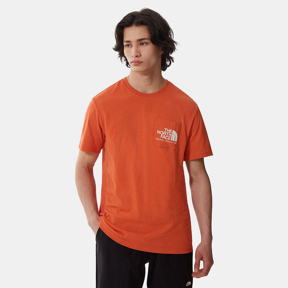 The North Face Berkeley California Pocket Ανδρικα T Shirt - Πορτοκαλι (HSGP68197)